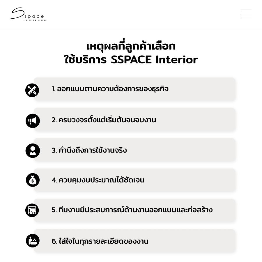 รับออกแบบ ตกแต่งภายใน ร้านค้าและสำนักงาน โดยทีมงานมืออาชีพ 4 เหตุผลที่ลูกค้าเลือกใช้บริการ SSPACE Interior