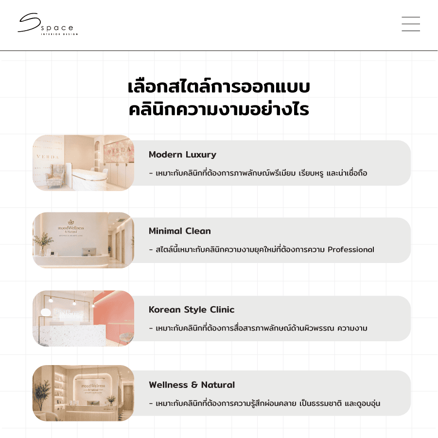 เลือกสไตล์การออกแบบคลินิกความงามอย่างไรให้เหมาะกับแบรนด์
