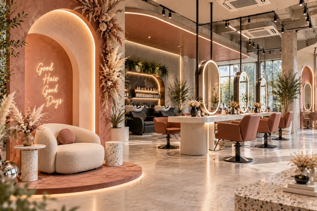 10 ไอเดียออกแบบร้านเสริมสวย ให้สวย น่าเข้า และดึงดูดลูกค้า 7 เพิ่มมุมถ่ายรูปสำหรับลูกค้า