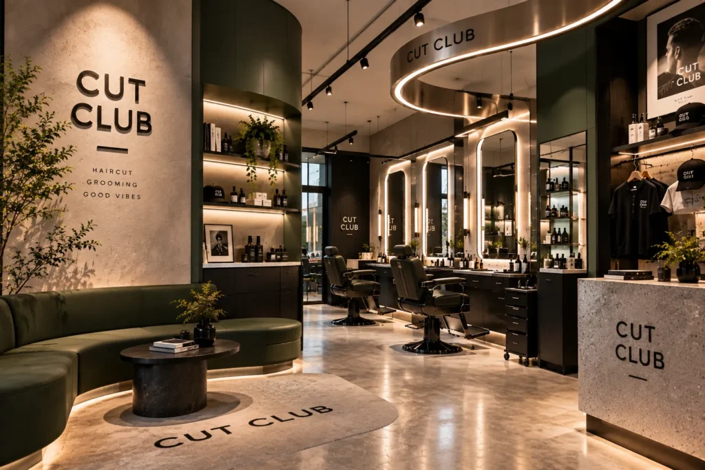10 ไอเดีย ออกแบบร้านตัดผมชาย ให้เท่ มีสไตล์ และใช้งานได้จริง 10 ใช้ Branding ให้เป็นส่วนหนึ่งของการตกแต่ง