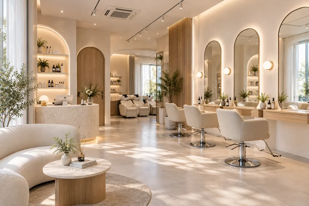 10 ไอเดียออกแบบร้านเสริมสวย ให้สวย น่าเข้า และดึงดูดลูกค้า 2 แบบร้านเสริมสวย มินิมอล เรียบง่ายและดูสบายตา