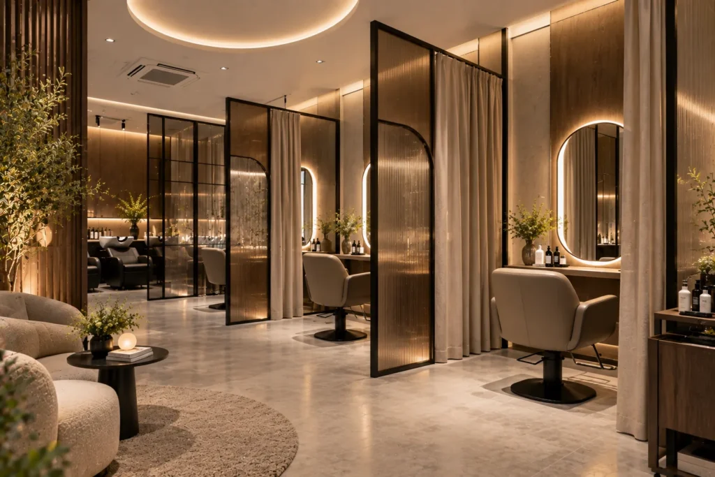 10 ไอเดียออกแบบร้านเสริมสวย ให้สวย น่าเข้า และดึงดูดลูกค้า 9 จัดพื้นที่ให้มีความเป็นส่วนตัว