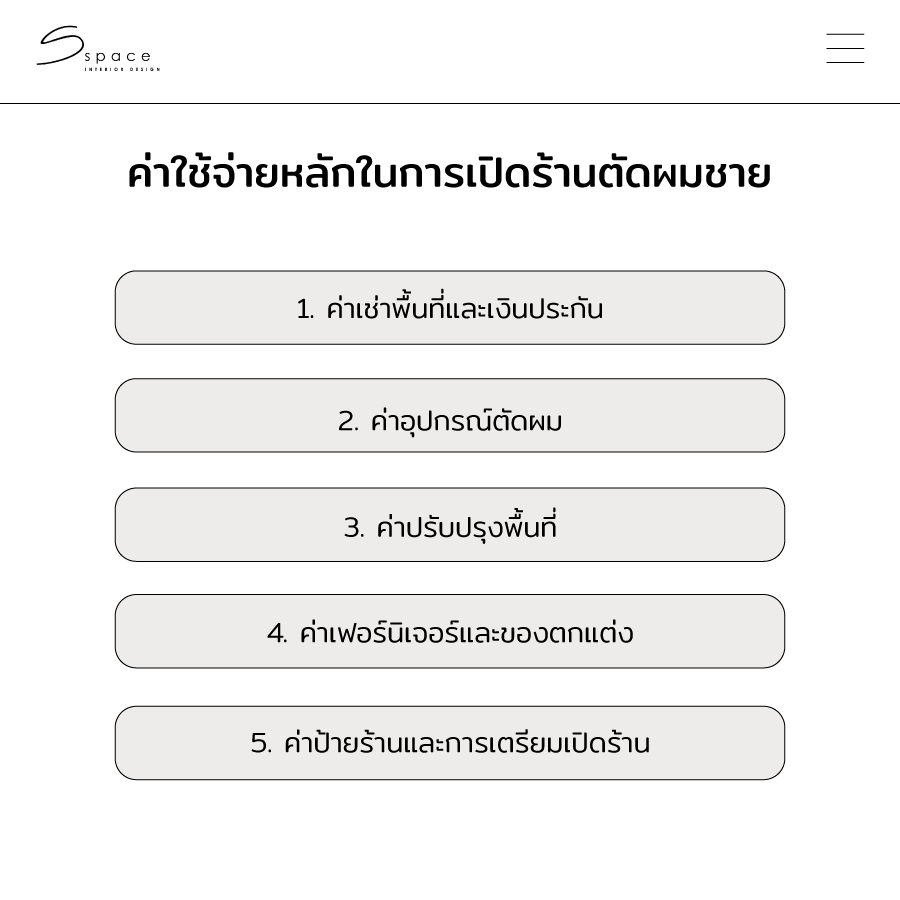 เปิดร้านตัดผมชาย ใช้งบเท่าไหร่? วางแผนงบเปิดร้านอย่างไรให้คุ้ม ปี 2026 3 ค่าใช้จ่ายหลักในการเปิดร้านตัดผมชาย