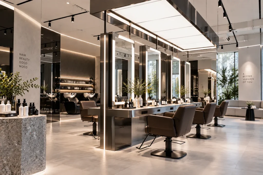 10 ไอเดียออกแบบร้านเสริมสวย ให้สวย น่าเข้า และดึงดูดลูกค้า 8 ใช้แสงให้เหมาะกับการทำผม
