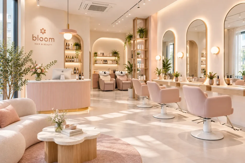 10 ไอเดียออกแบบร้านเสริมสวย ให้สวย น่าเข้า และดึงดูดลูกค้า 3 เพิ่มสีพาสเทลให้ร้านดูน่ารักและเข้าถึงง่าย
