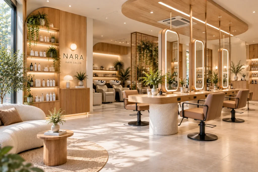 10 ไอเดียออกแบบร้านเสริมสวย ให้สวย น่าเข้า และดึงดูดลูกค้า 4 ใช้ไม้เพิ่มความอบอุ่น