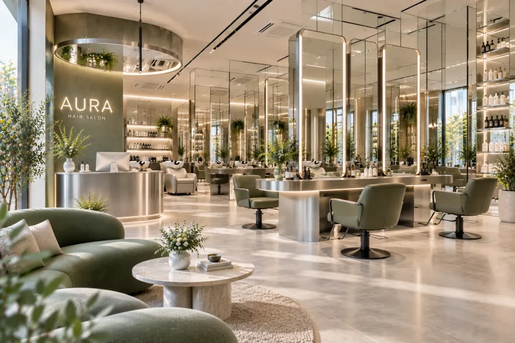 10 ไอเดียออกแบบร้านเสริมสวย ให้สวย น่าเข้า และดึงดูดลูกค้า 5 ใช้กระจกช่วยให้ร้านดูกว้างขึ้น